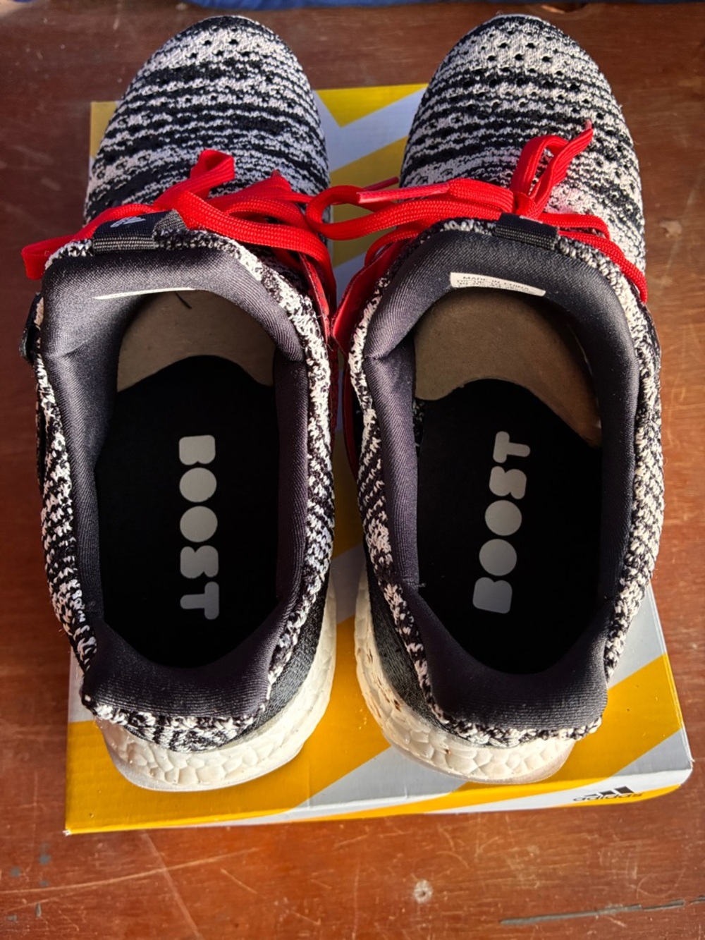 Adidas Black and White Knit Sneaker with Red Accents - Picture 2 of 4